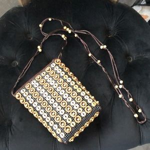 Free with purchase Natural wood button crossbody bag